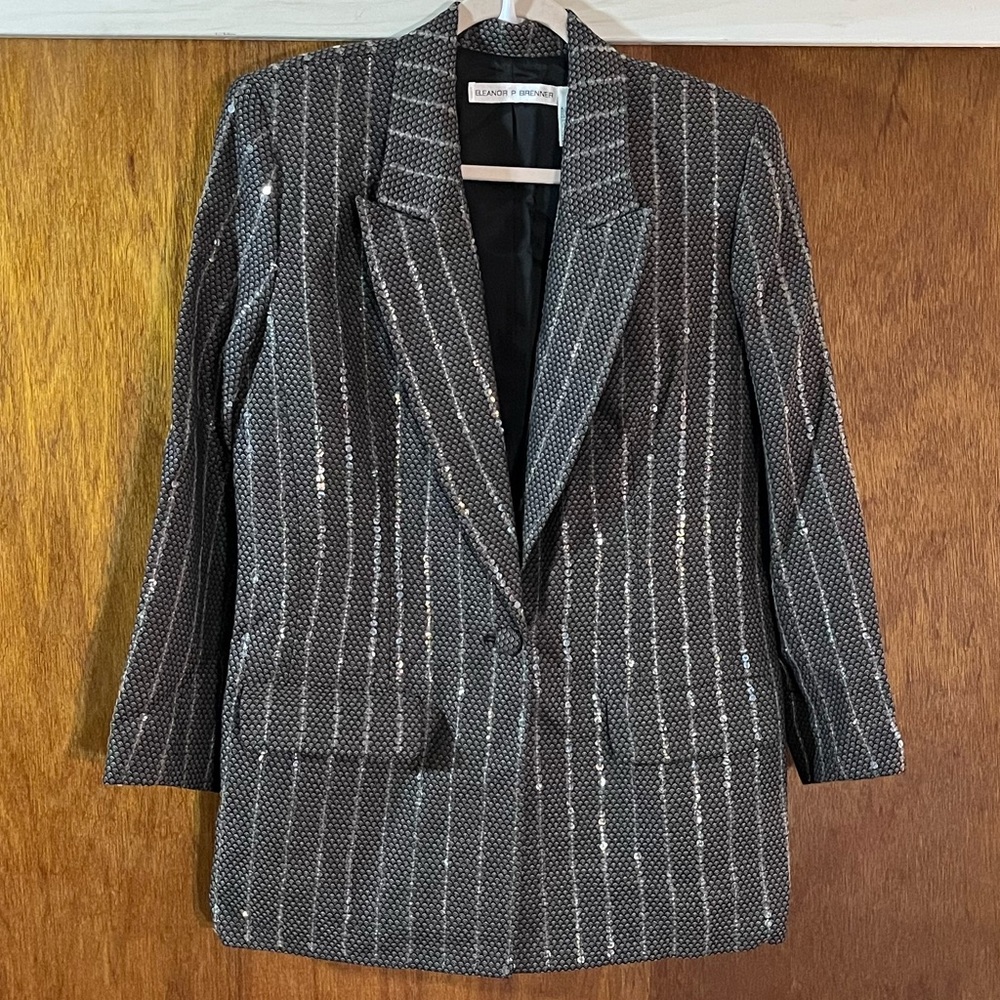 ELEANOR P. BRENNER Sequined Gray Wool Blazer Jacket Sz 6